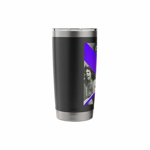 Black and purple tumbler with graphic design, showcasing the tumbler's unique aesthetic