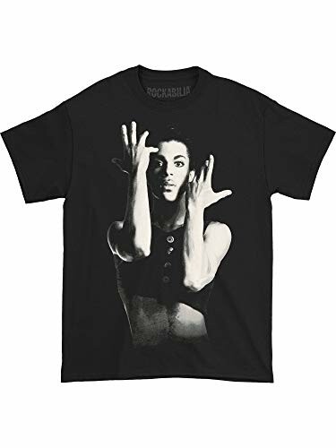 Black T-shirt with graphic print of a person posing