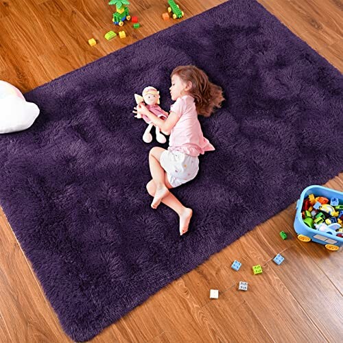 Softlife Rugs for Bedroom, 4x5.3 Feet Dark Purple Rugs for Living Room