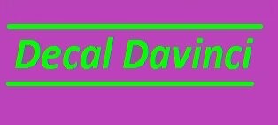 Decal Davinci logo with green text on purple background