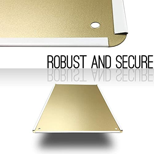 Robust and secure metal sign holder with gold and white design.