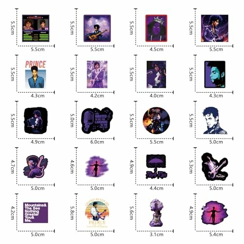 A collection of Prince-themed stickers in various designs and sizes.