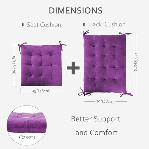 Purple seat and back cushion dimensions with better support and comfort.