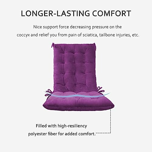 Purple cushion for longer-lasting comfort with support for coccyx and pain relief.