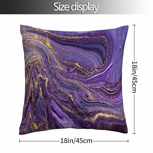 Purple and gold marble pattern throw pillow, size 18x18 inches