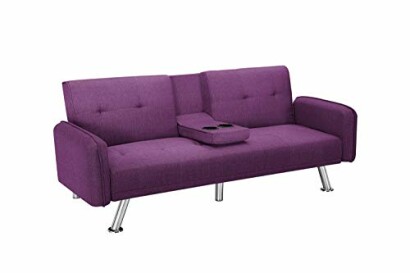 Purple modern sofa with cup holders