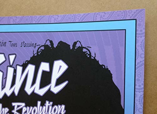 Corner of a purple poster with decorative text.