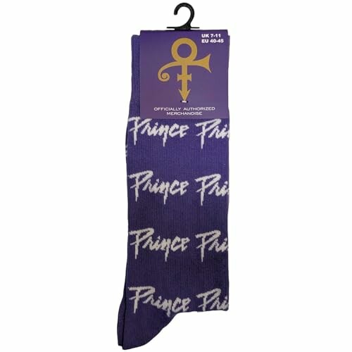 Purple socks with Prince logo and text