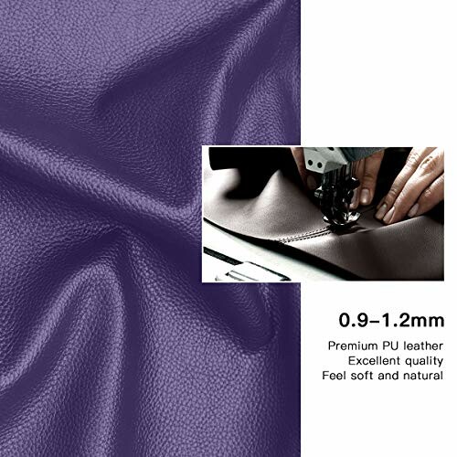 Purple PU leather material with sewing machine close-up.