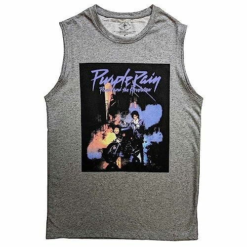 Gray sleeveless shirt with Purple Rain graphic design