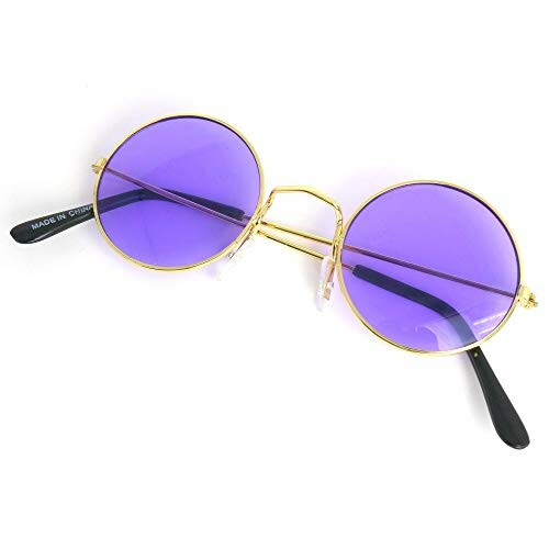 Round sunglasses with purple lenses and gold frames