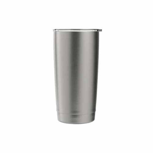 Stainless steel tumbler on white background