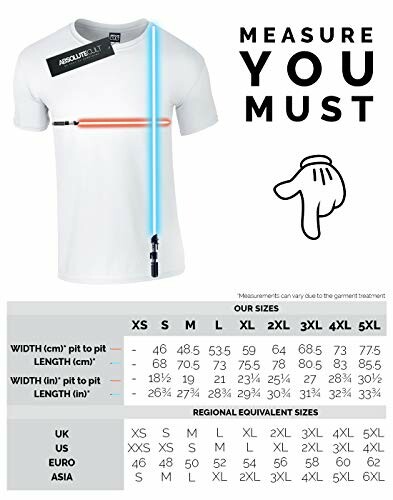 Star Wars themed T-shirt sizing guide with measurement instructions and size chart.